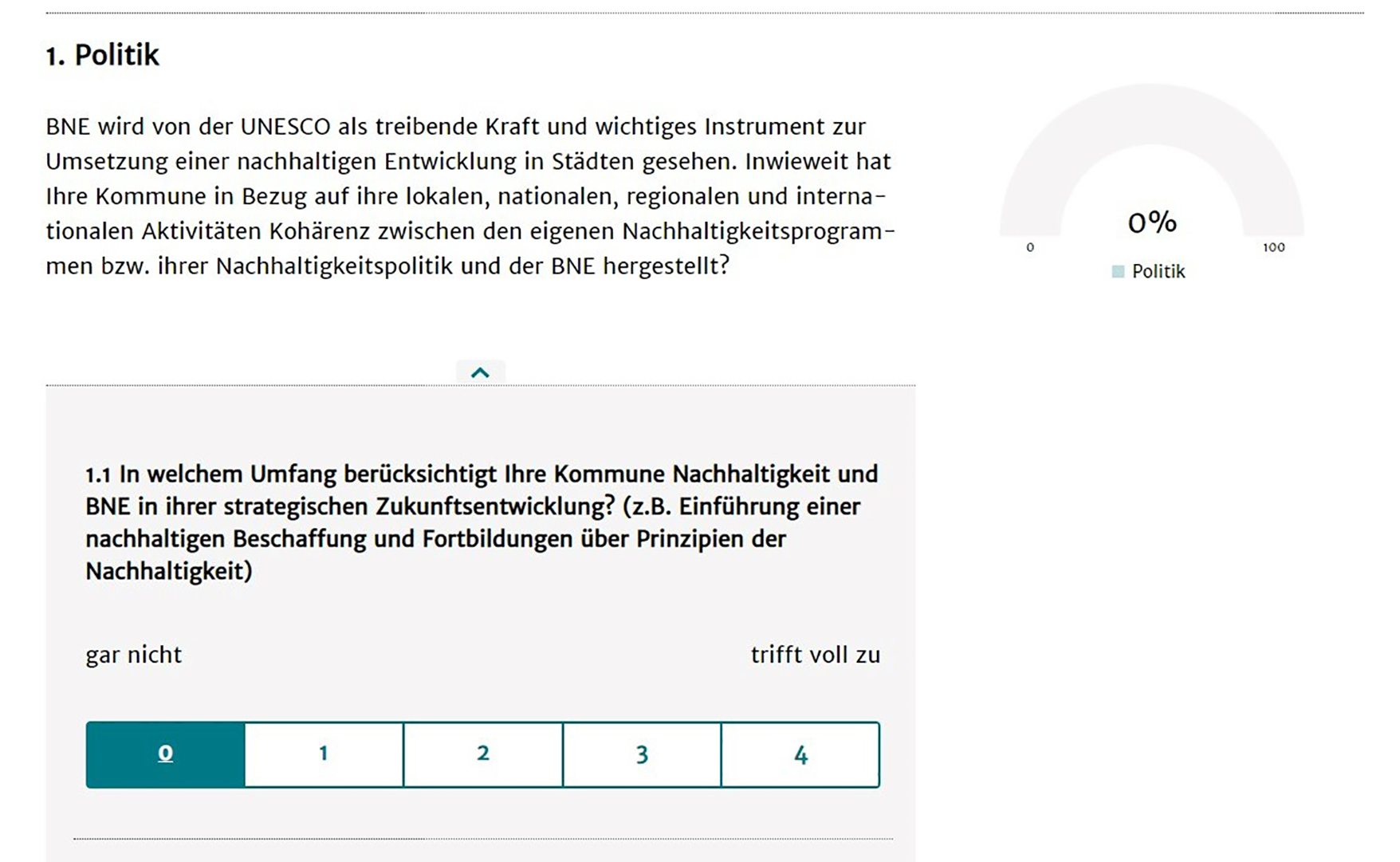 Screenshot des Hamburger BNE-Checks für Kommunen