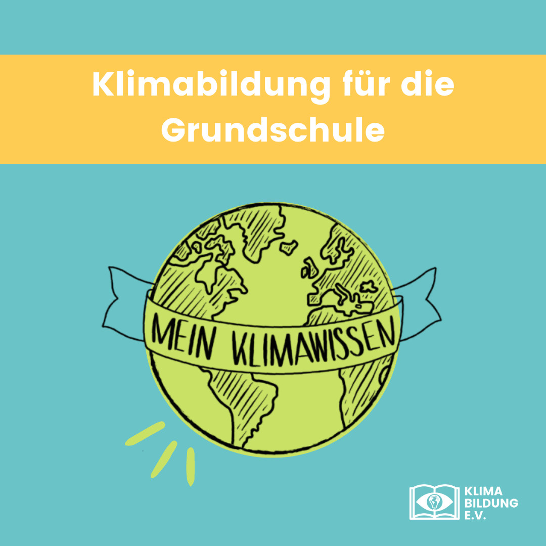 Illustration einer Weltkugel mit einem Banner "Mein Klimawissen"