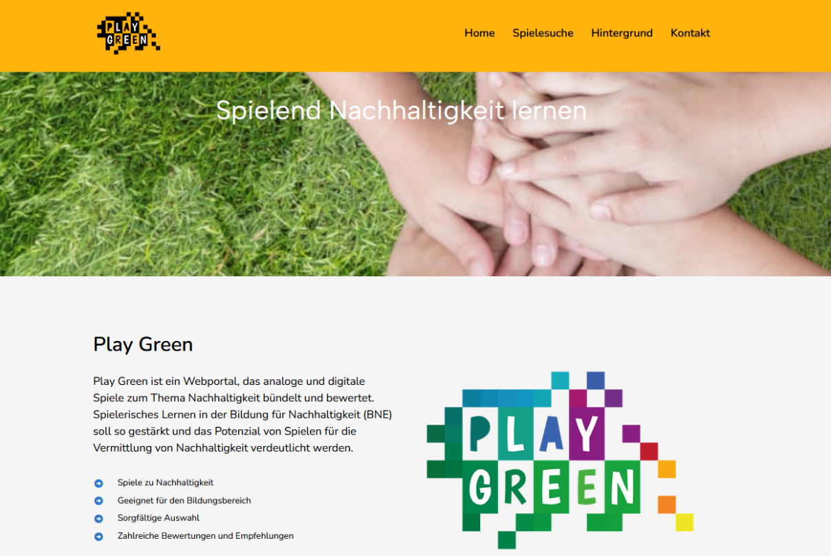 Screenshot der Startseite von Play Green