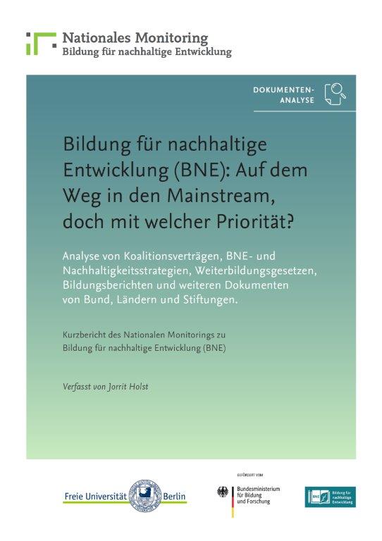 Cover der Publiktation "Bildung für nachhaltige Entwicklung (BNE): Auf dem Weg in den Mainstream, doch mit welcher Priorität?"