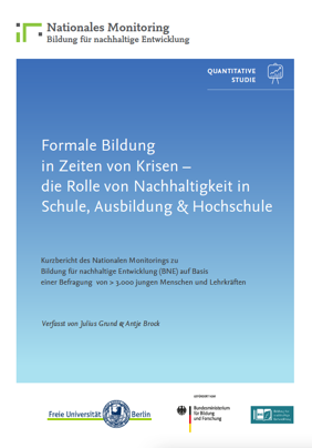 Cover der Publikation "Formale Bildung in Zeiten von Krisen – die Rolle von Nachhaltigkeit in Schule, Ausbildung & Hochschule"